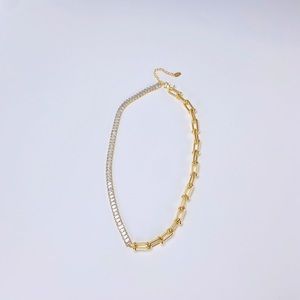 NEW Baguette Clear Crystals U Horseshoe 18K Real Gold Plated Necklace Choker